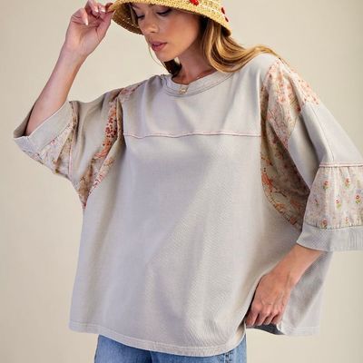 Print Mix Washed Cotton Oversized Top