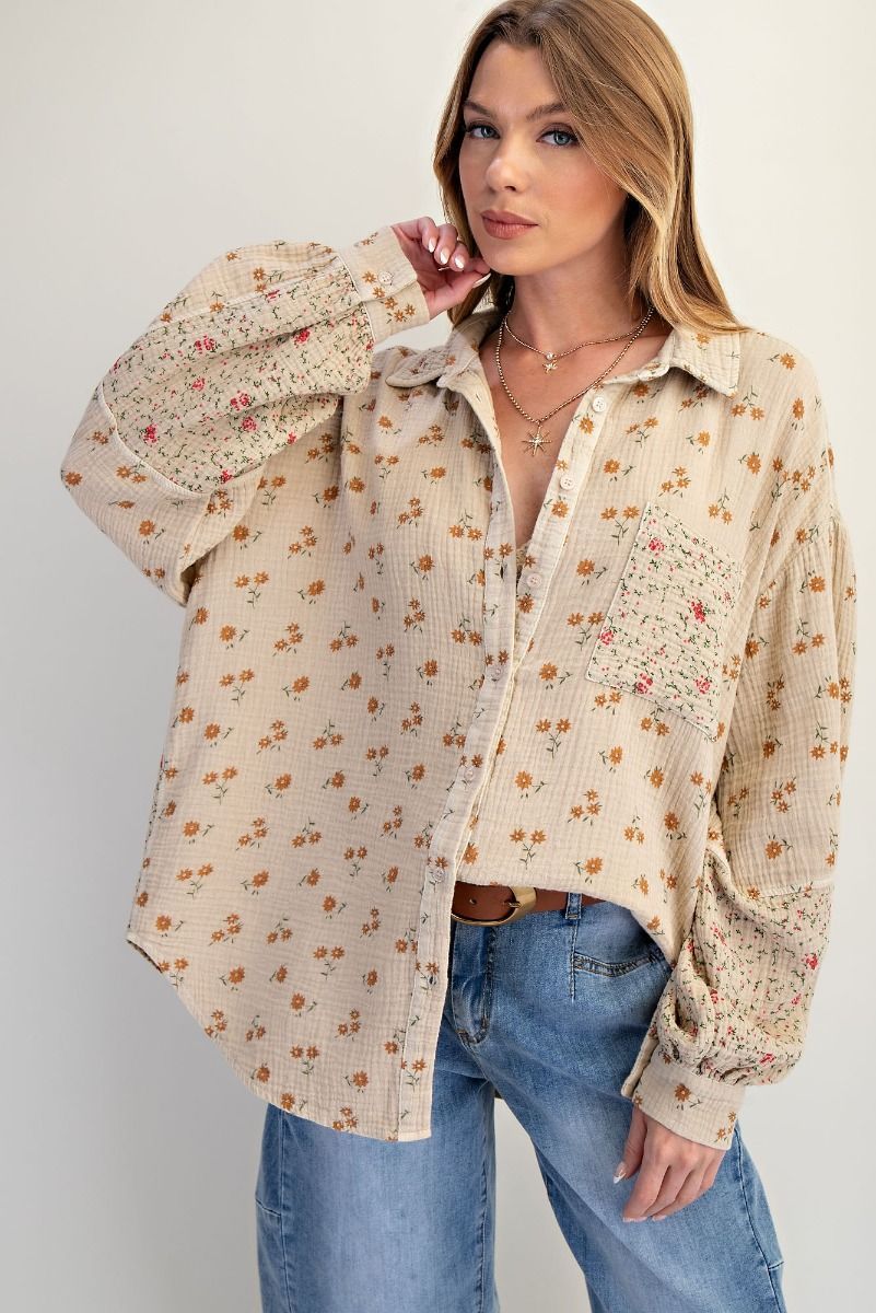 Floral Print Cotton Gauze Shirt