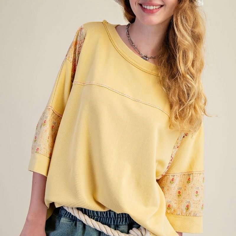 Print Mix Washed Cotton Oversized Top