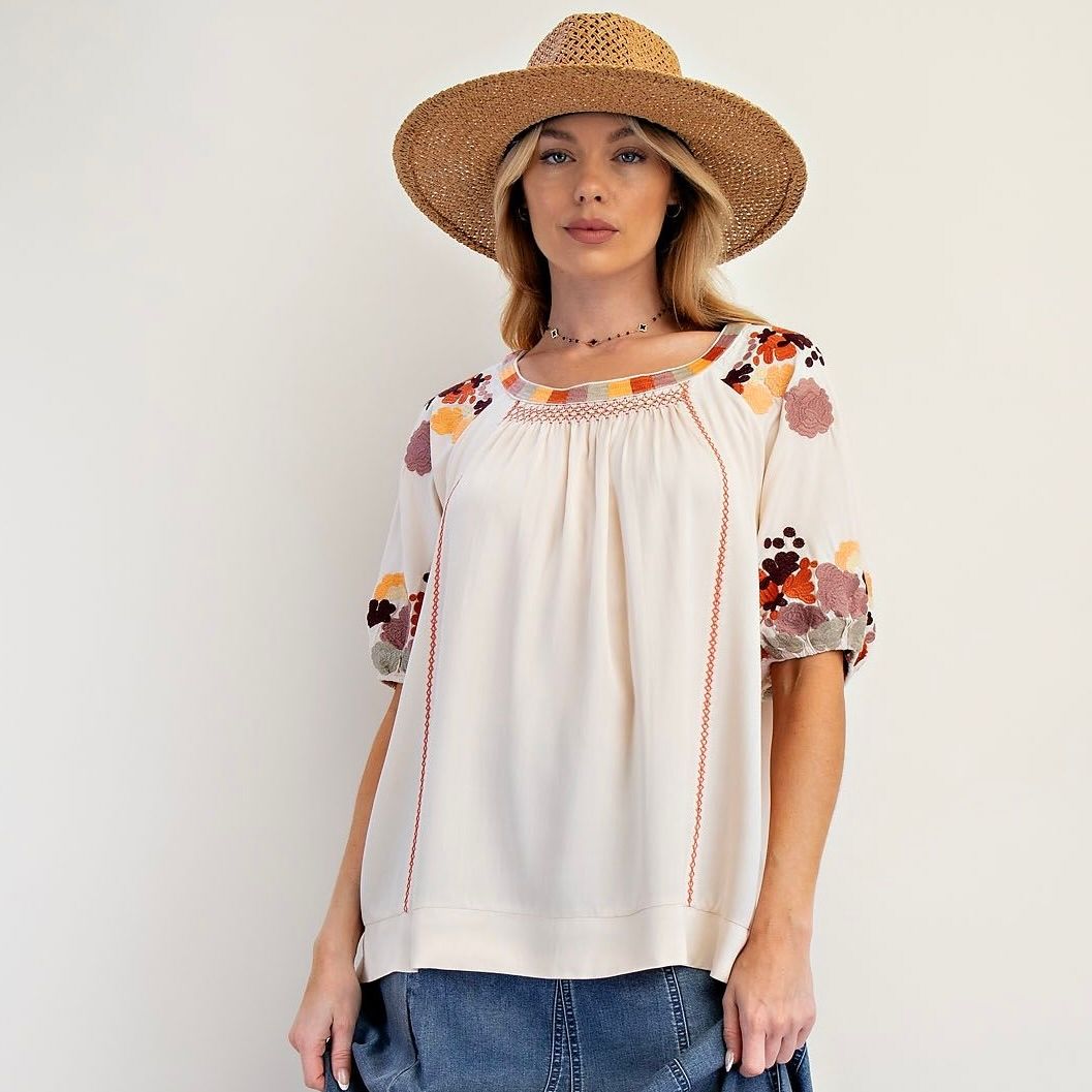 Embroidered Babydoll Top