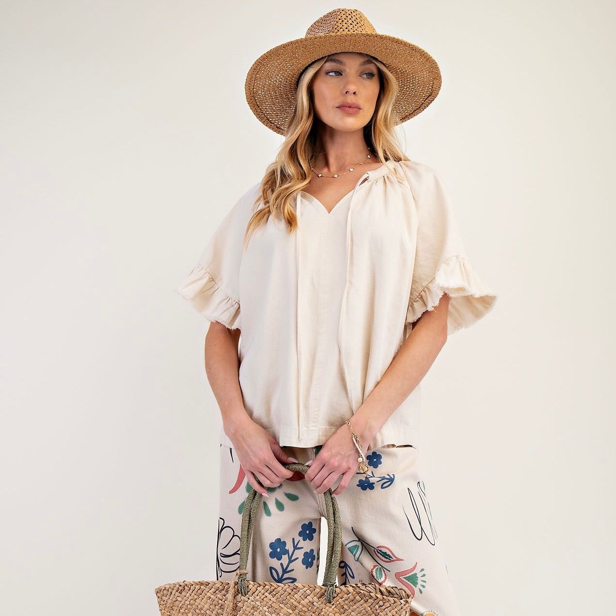 Washed Chambray Woven Top