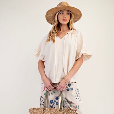 Washed Chambray Woven Top