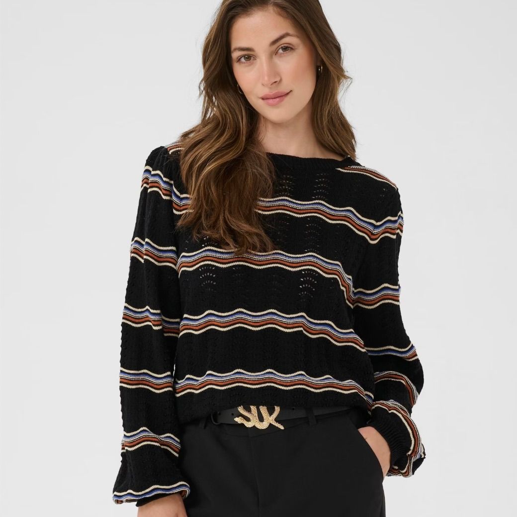 Wavy Knit Stripe Sweater