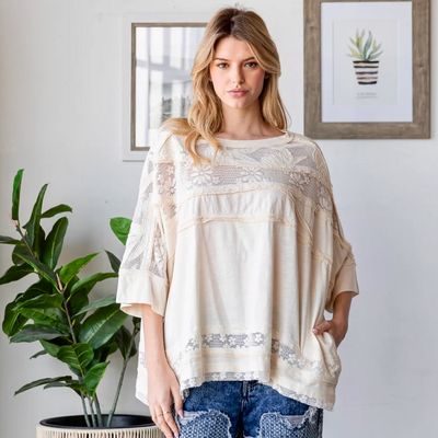 Lace Contrast Boxy Loose Top