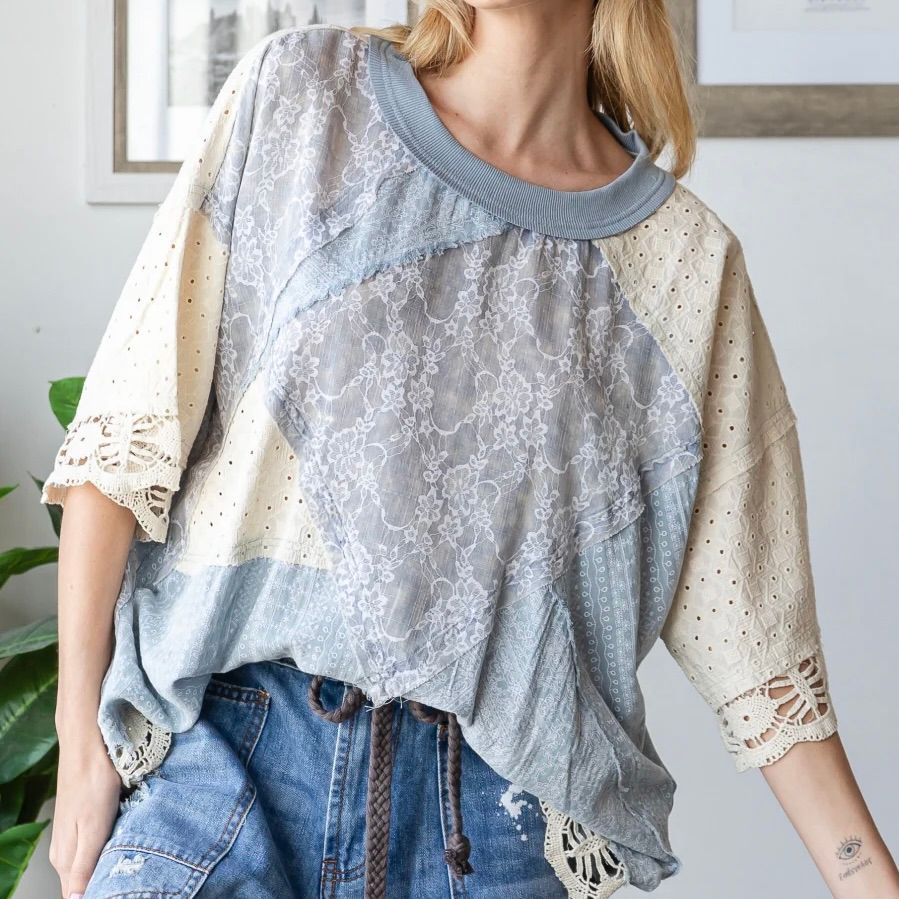 Washed Mix Media Casual Top