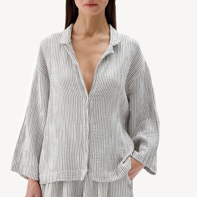 🇨🇦 Striped Crinkle Cotton Shirt Blouse