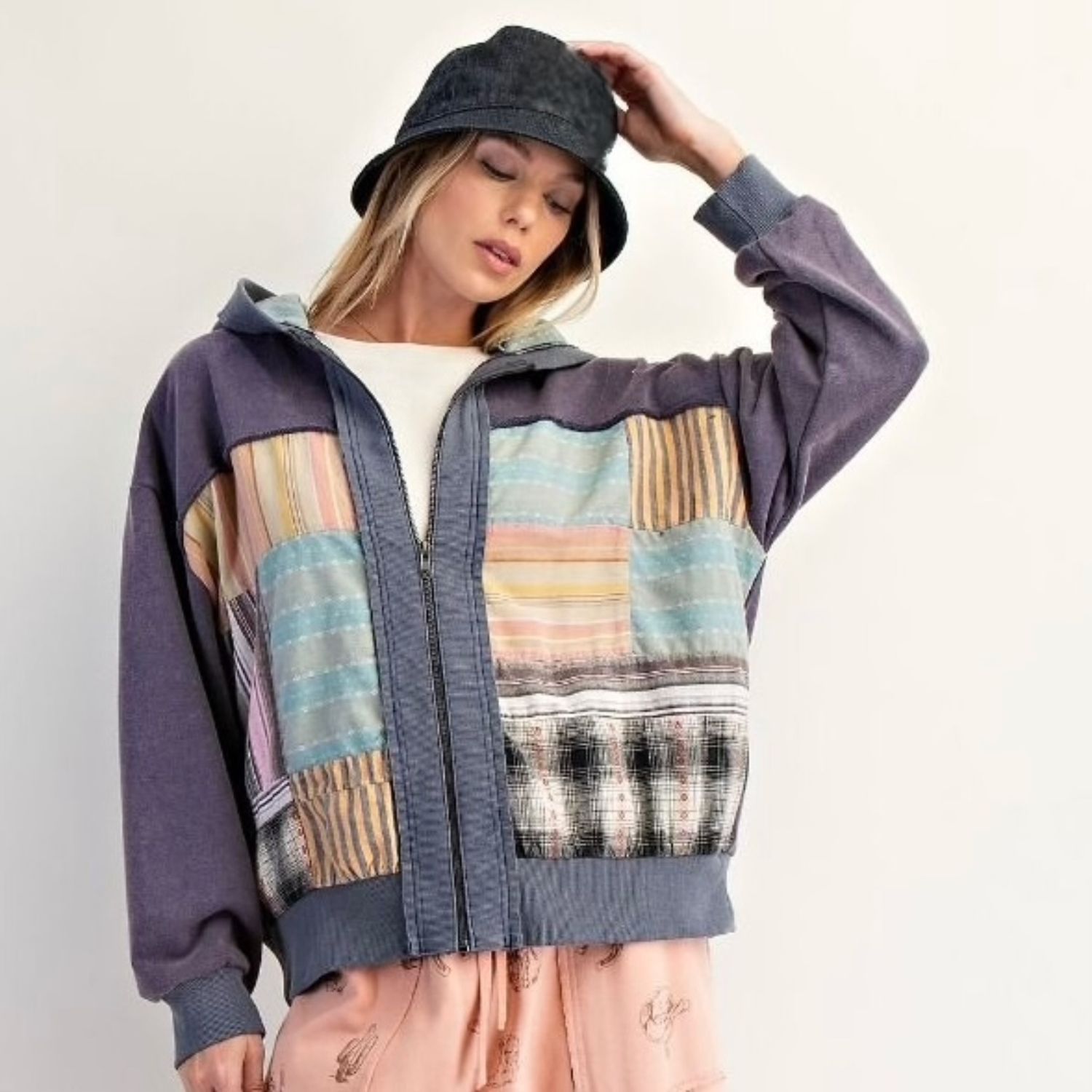 Multi Colour Terry Zip Up Hoodie