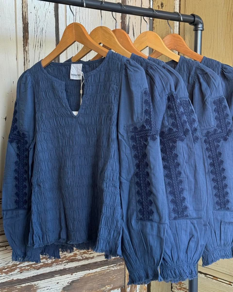 Smocked Embroidered Sleeve Blouse