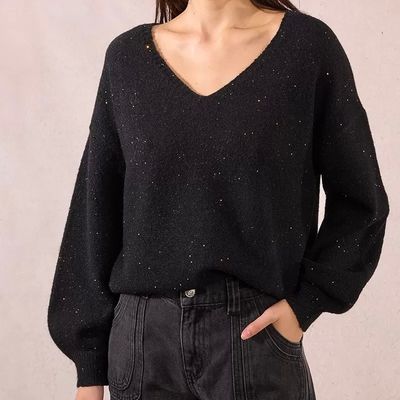 Mini Sequin V Neck Sweater