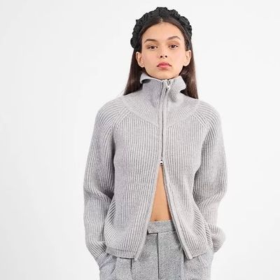 Shaker Knit Collared Zip Sweater