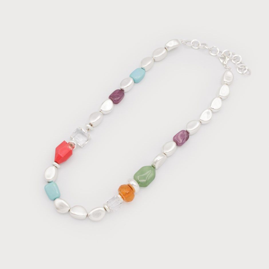 🇨🇦 Colourful Glass &amp; Epoxy Bead Necklace (2 colours), Color: Silver