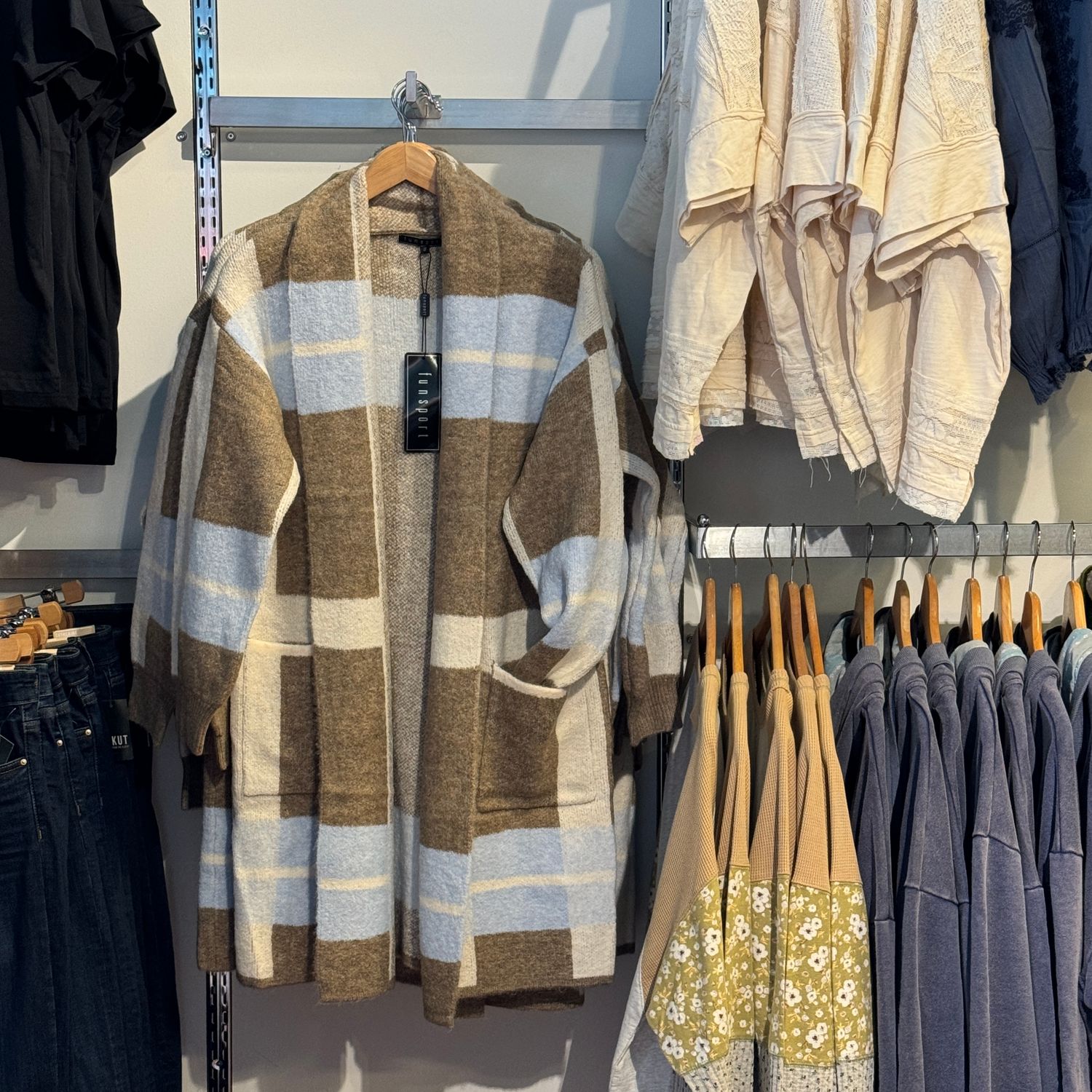 🇨🇦 Long Knit Stripe Cardigan, Chesnut Blue