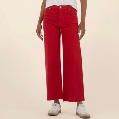 Meg High Rise, Wide Leg, Raw Hem Jean, Ruby Red