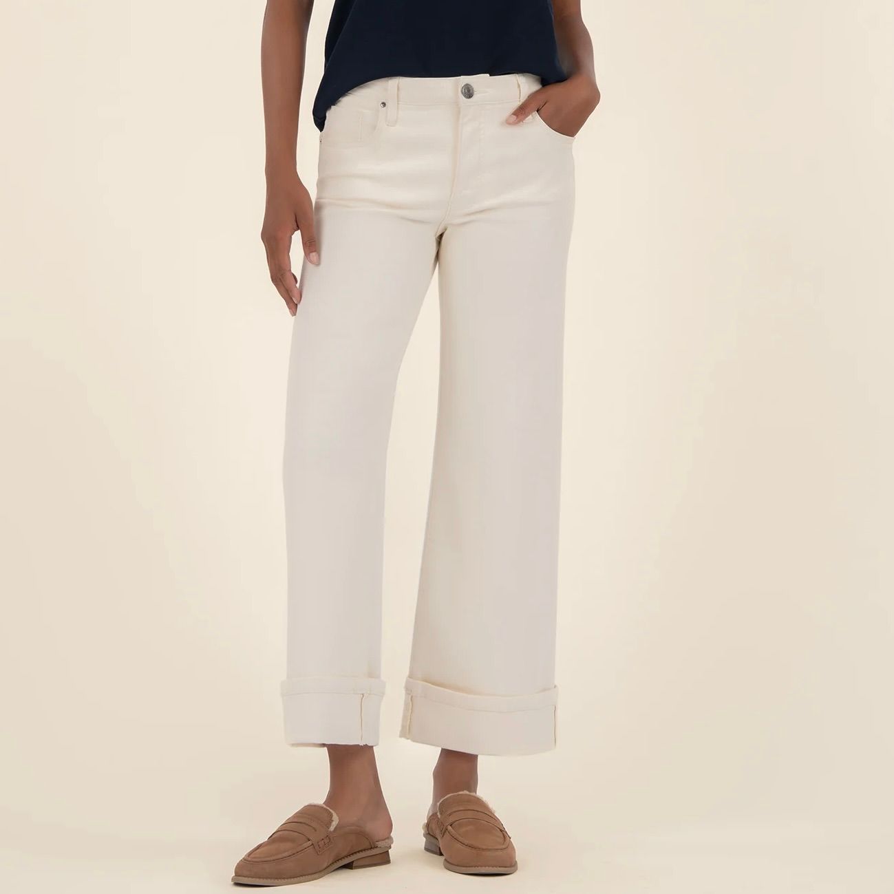Meg High Rise, Wide Leg Roll Up Hem, Candle