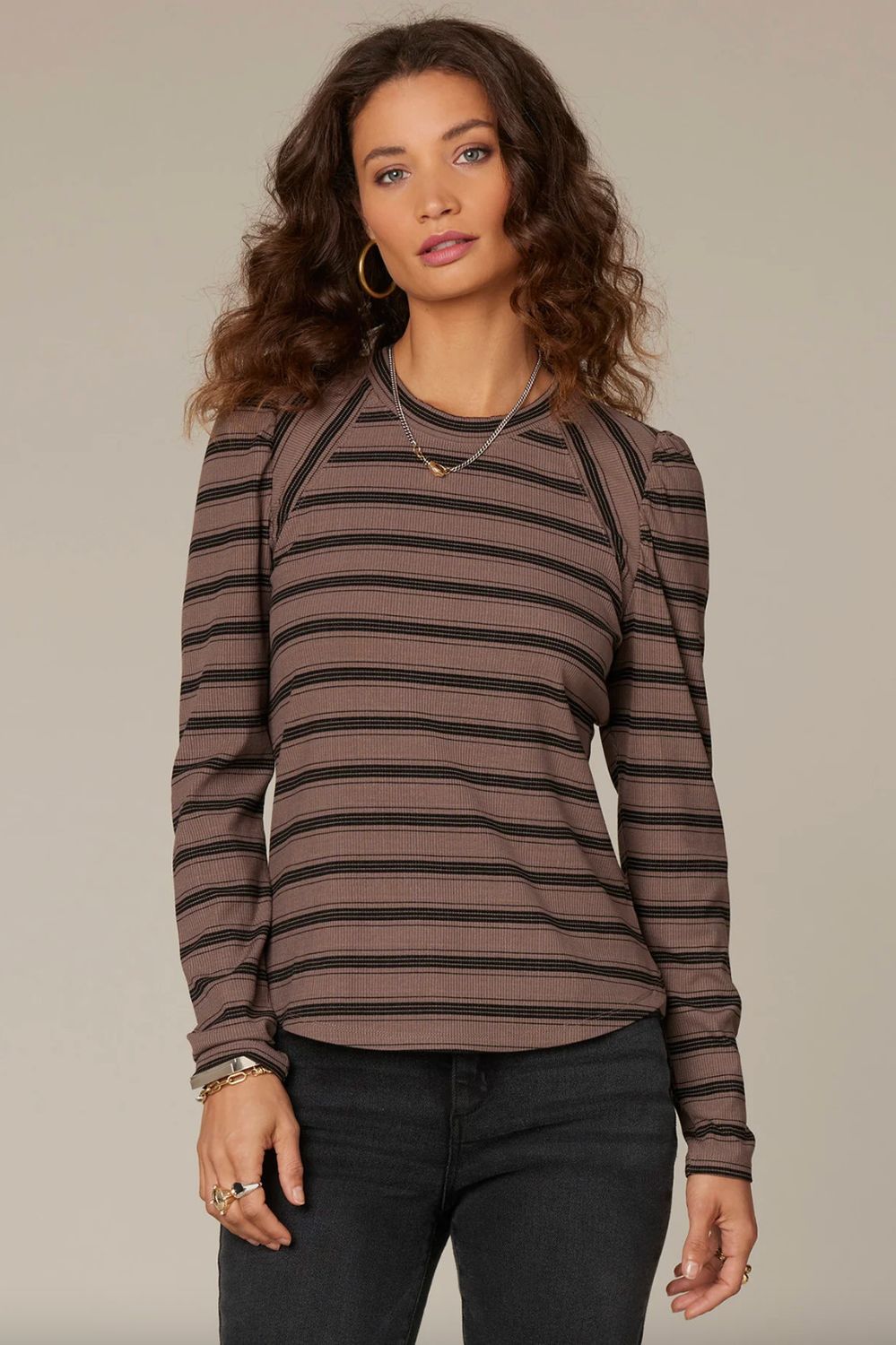 Scoop Neck Striped Knit Top