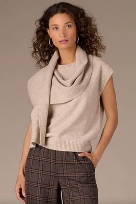 Round Neck Sweater w/Rib Scarf