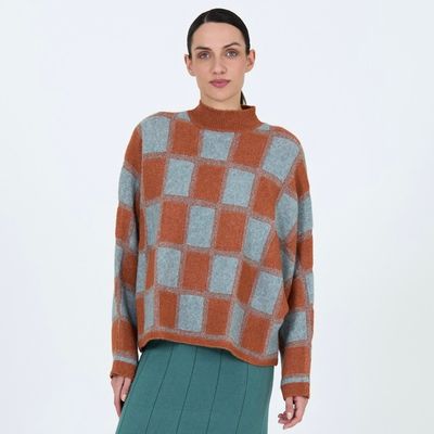 Jacquard Square Pattern Sweater