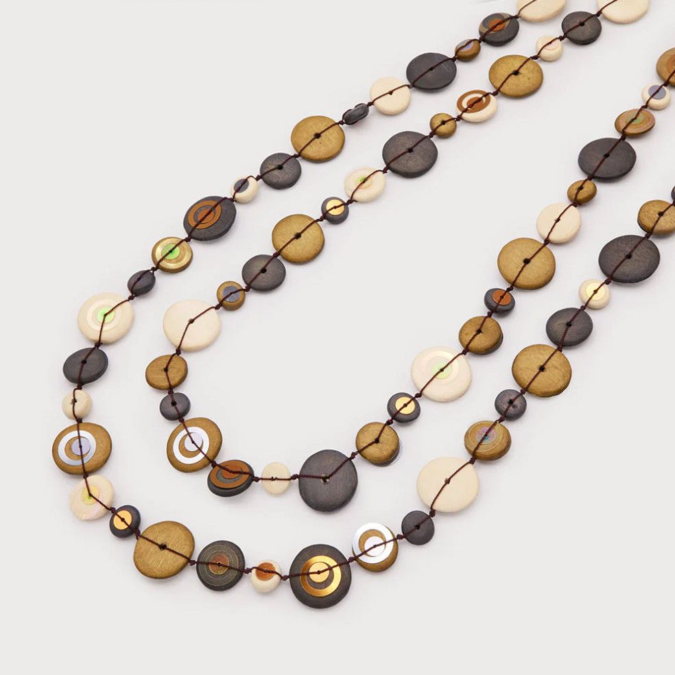 Endless Necklace w/ Wood Discs, Sequins