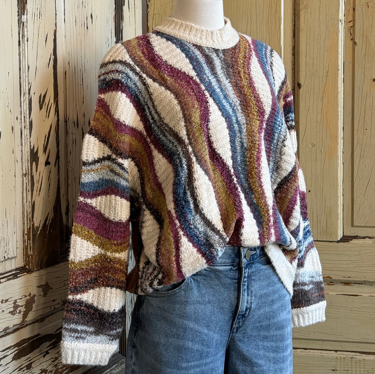 Wavy Line Batwing Sweater