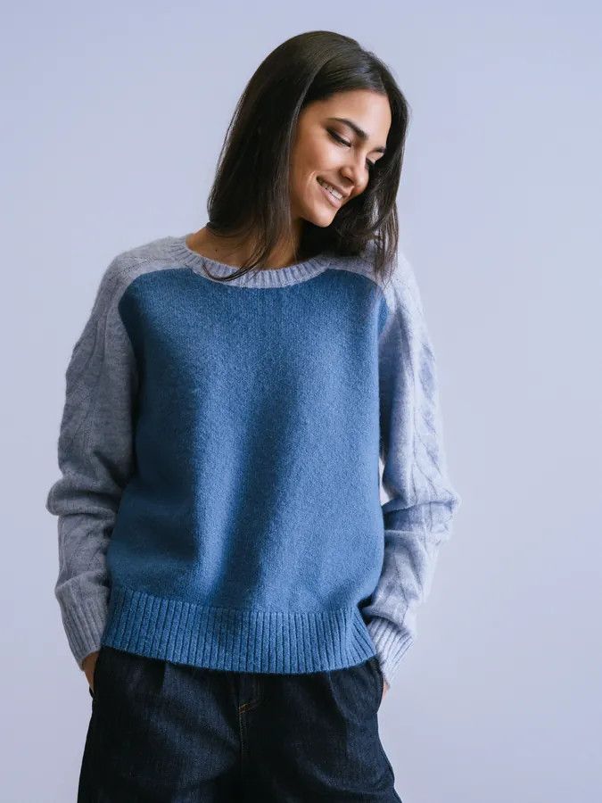 Two Tone Pattern Sleeve Sweater