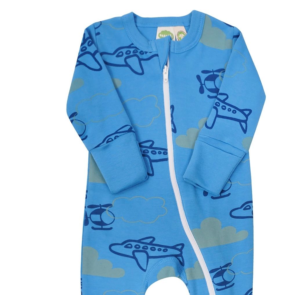 🇨🇦 Organic 2-Way Zip Romper, Airplanes