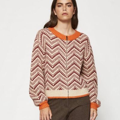 Chevron Pattern Zip Cardigan