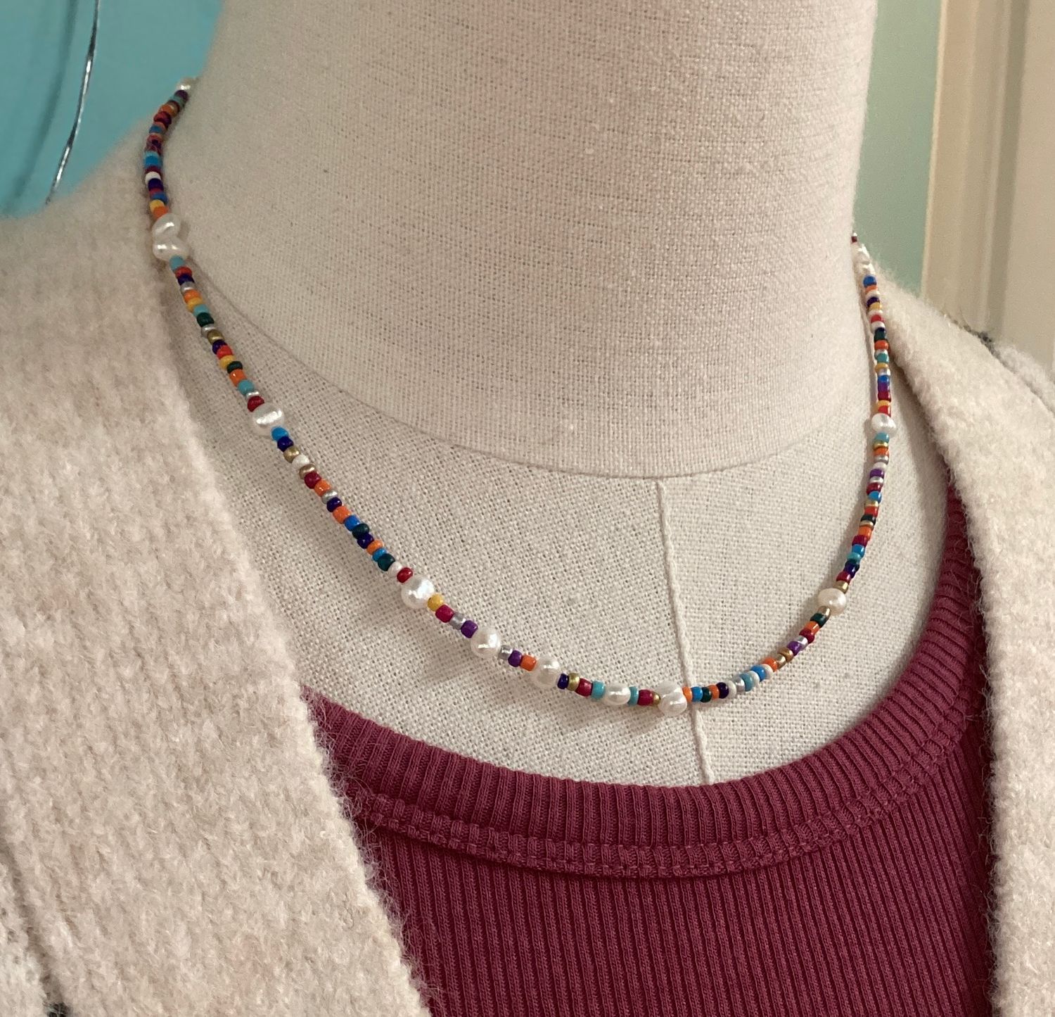 🇨🇦 Colourful Mini Bead &amp; Fresh Water Pearl Necklace