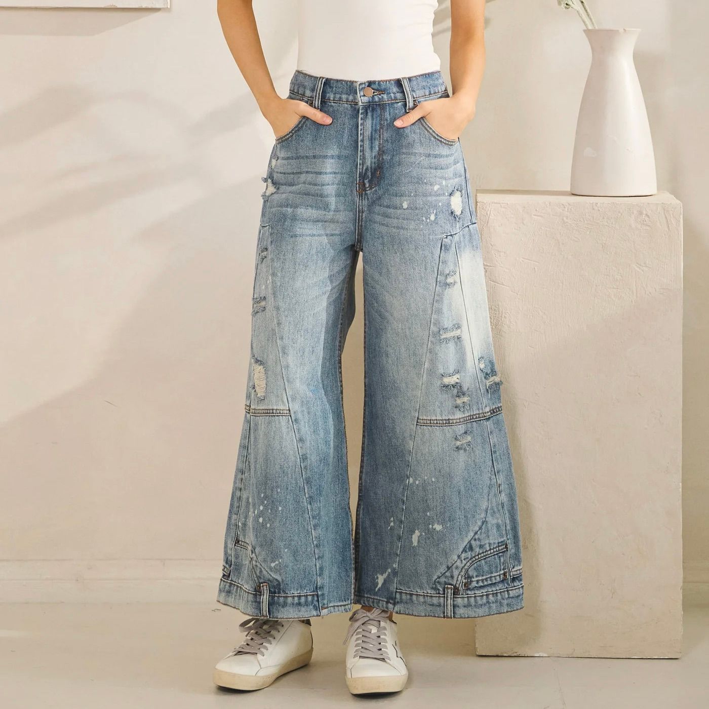 Upside-Down Denim Capri Pants