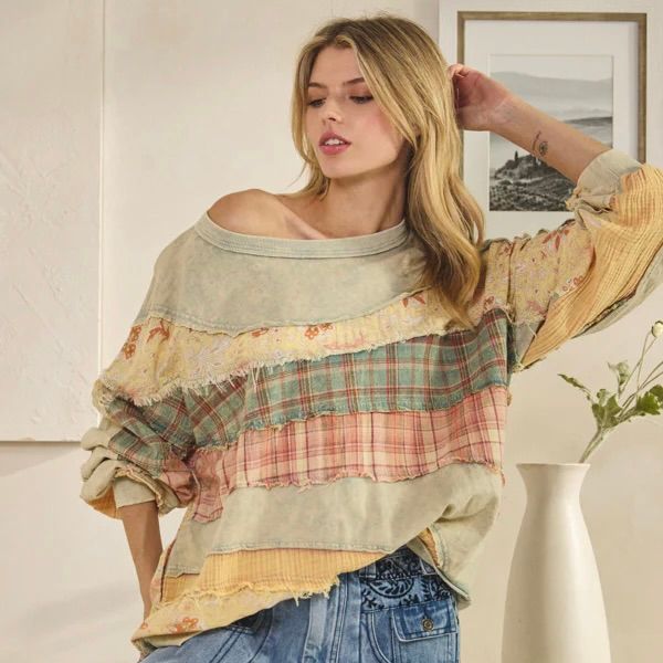 Washed Fabric Mix Detailed Top