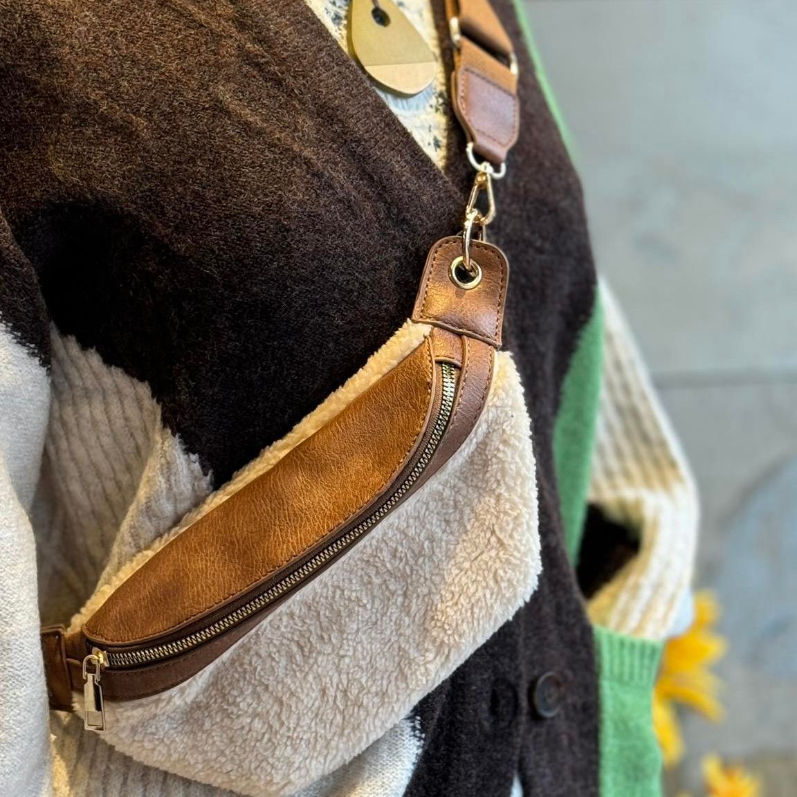 Sherpa &amp; Imitation Leather Bag