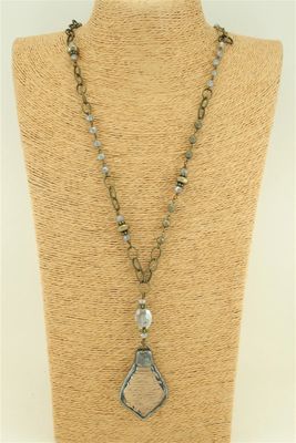 Mixed Metal, Glass Teardrop Pendant Necklace