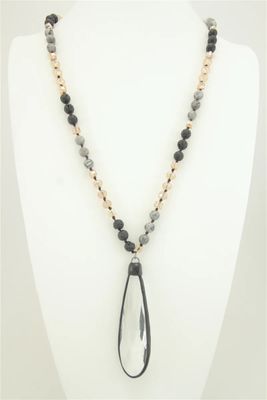 Beaded Long Glass Pendant Necklace
