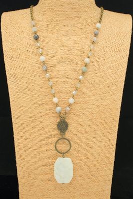Bead &amp; Bronze Dangle w/ Stone Pendant