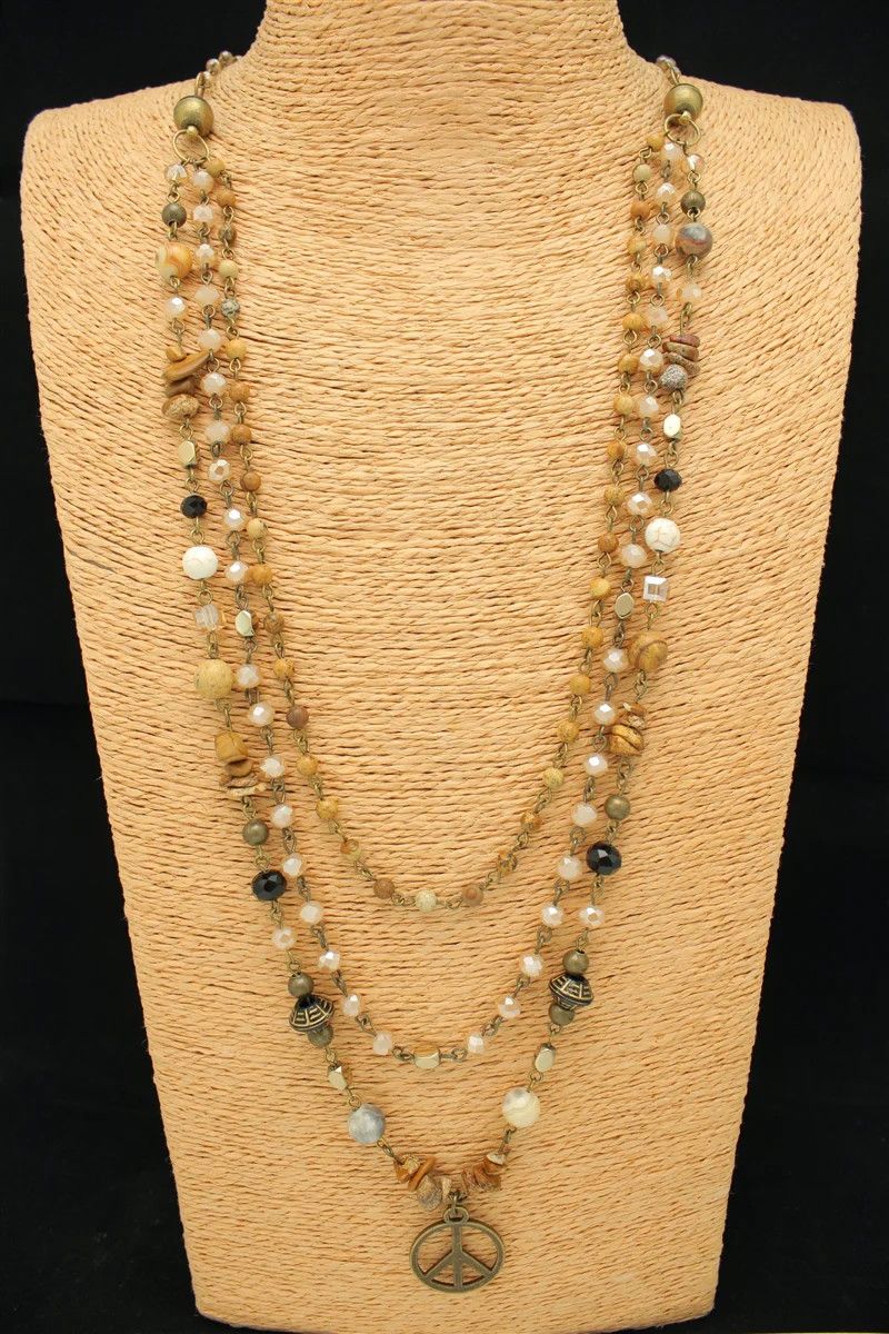 Triple Beaded Strand Peace Necklace