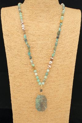 Rectangular Bead &amp; Jasper Pendant Necklace