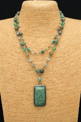 Double Strand Stone Pendant Necklace