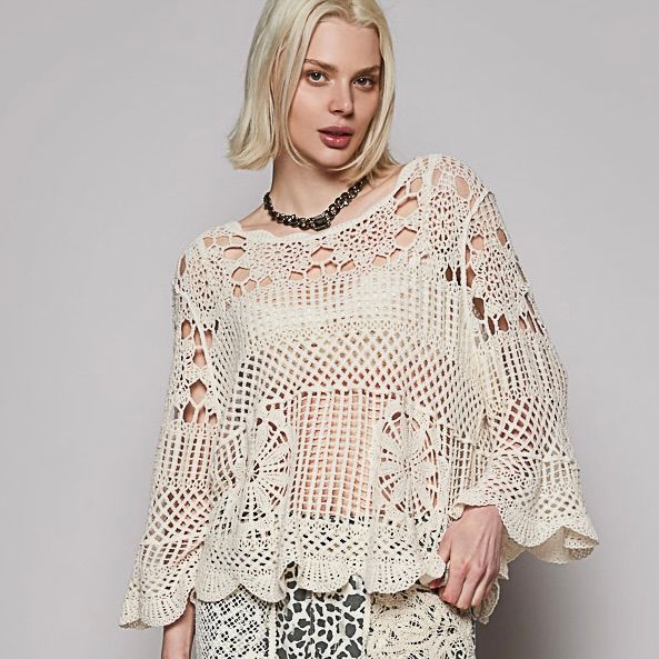Floral Embroidered Crochet Sweater
