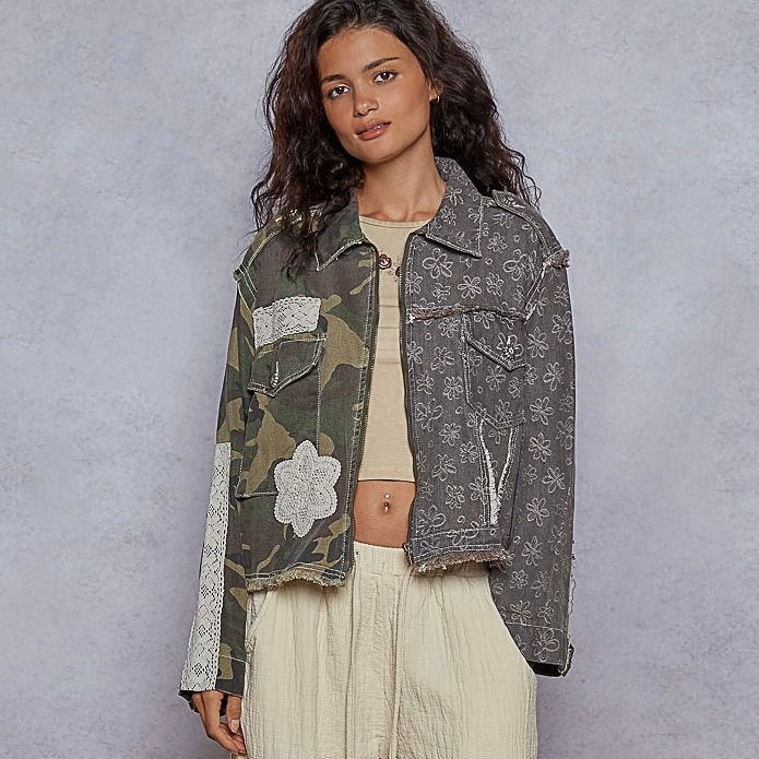 Zip Patch Camo &amp; Floral Jacket