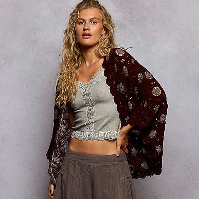 Batwing Floral Pattern Knit Cardigan