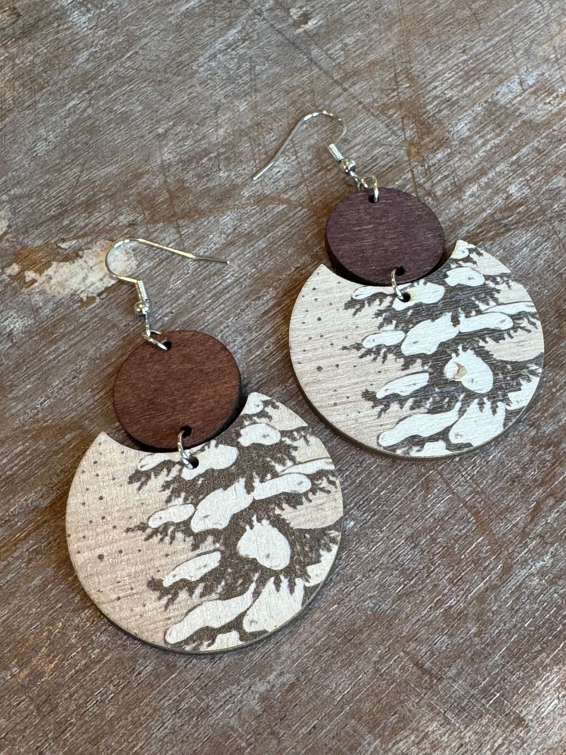 🇨🇦 Snowy Tree Wood Earrings