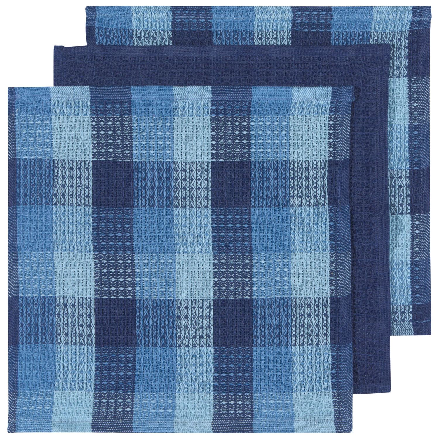 🇨🇦 Waffle Dishcloths, Set of 3 (3 colours), Color: Check Indigo