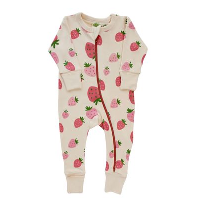 🇨🇦 Organic 2-Way Zip Romper, Strawberry