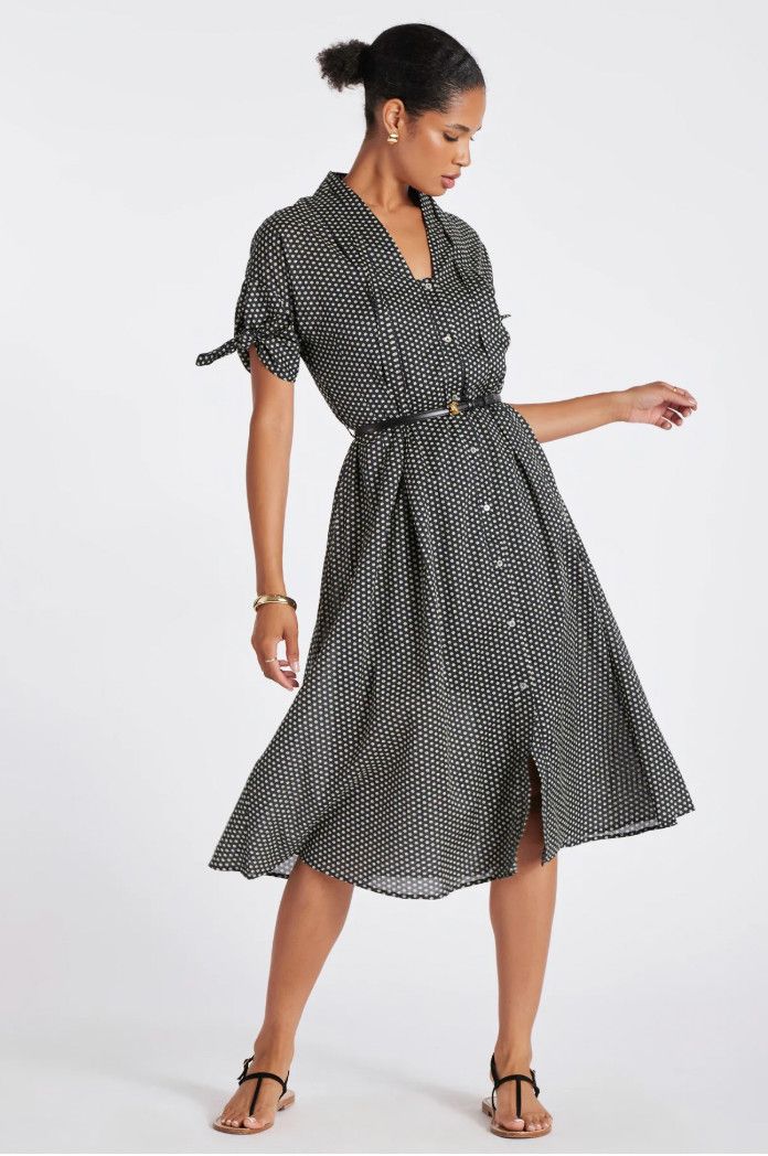 Serena Polka Dot Shirt Dress, Tie Sleeve - SALE -