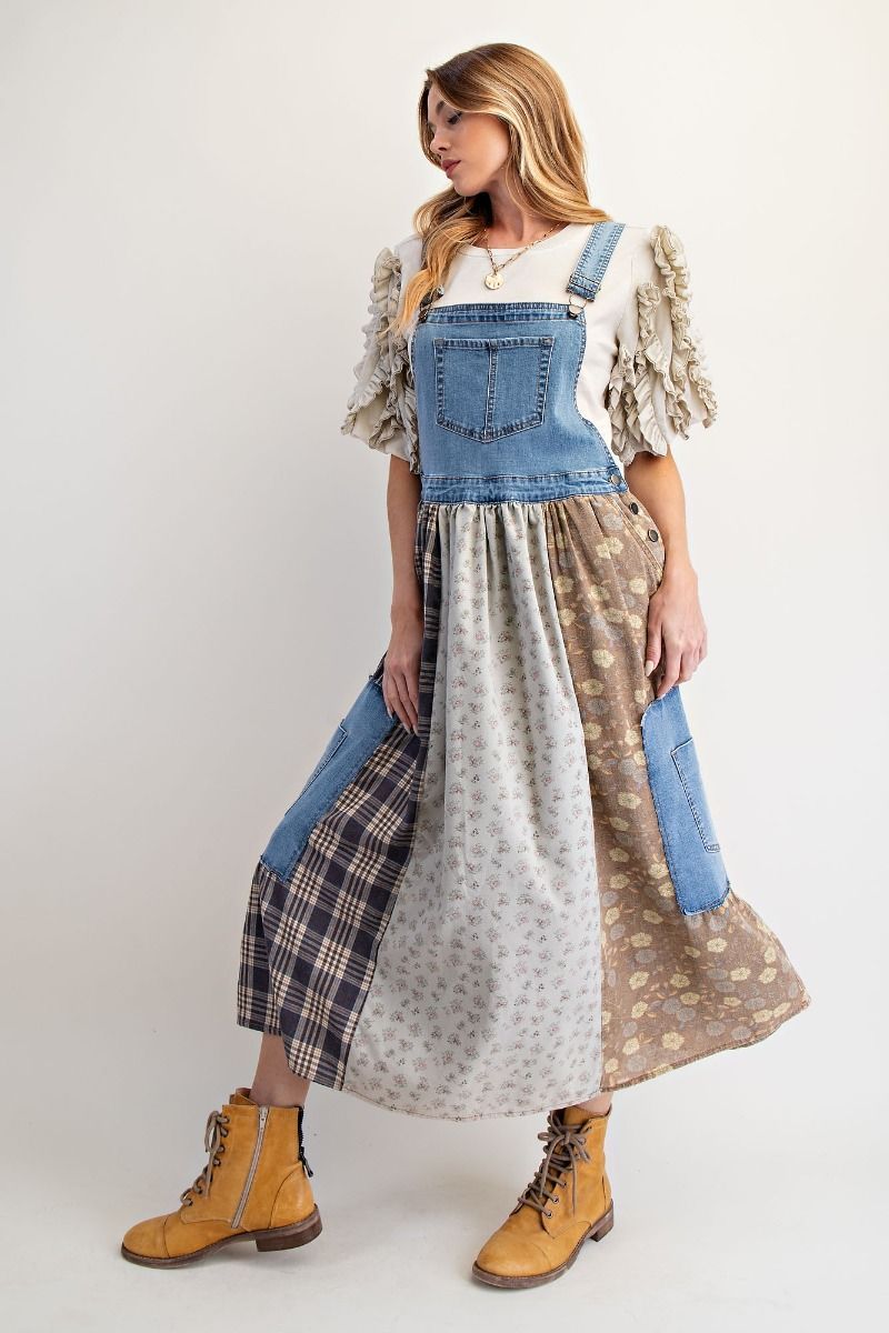 Patchwork Denim Overall Dress - SALE -