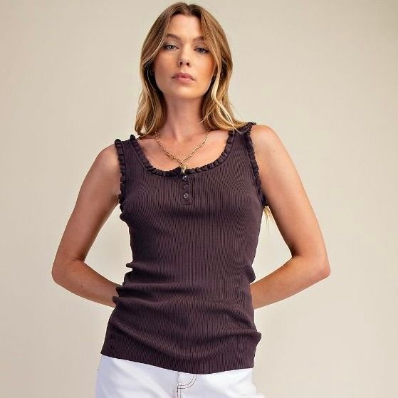 Ruffle Hem Knitted Tank Top - SALE -