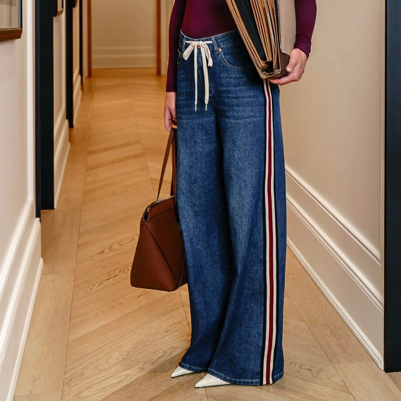 🇨🇦 Lily Wide Leg Sport Stripe Jean - SALE -