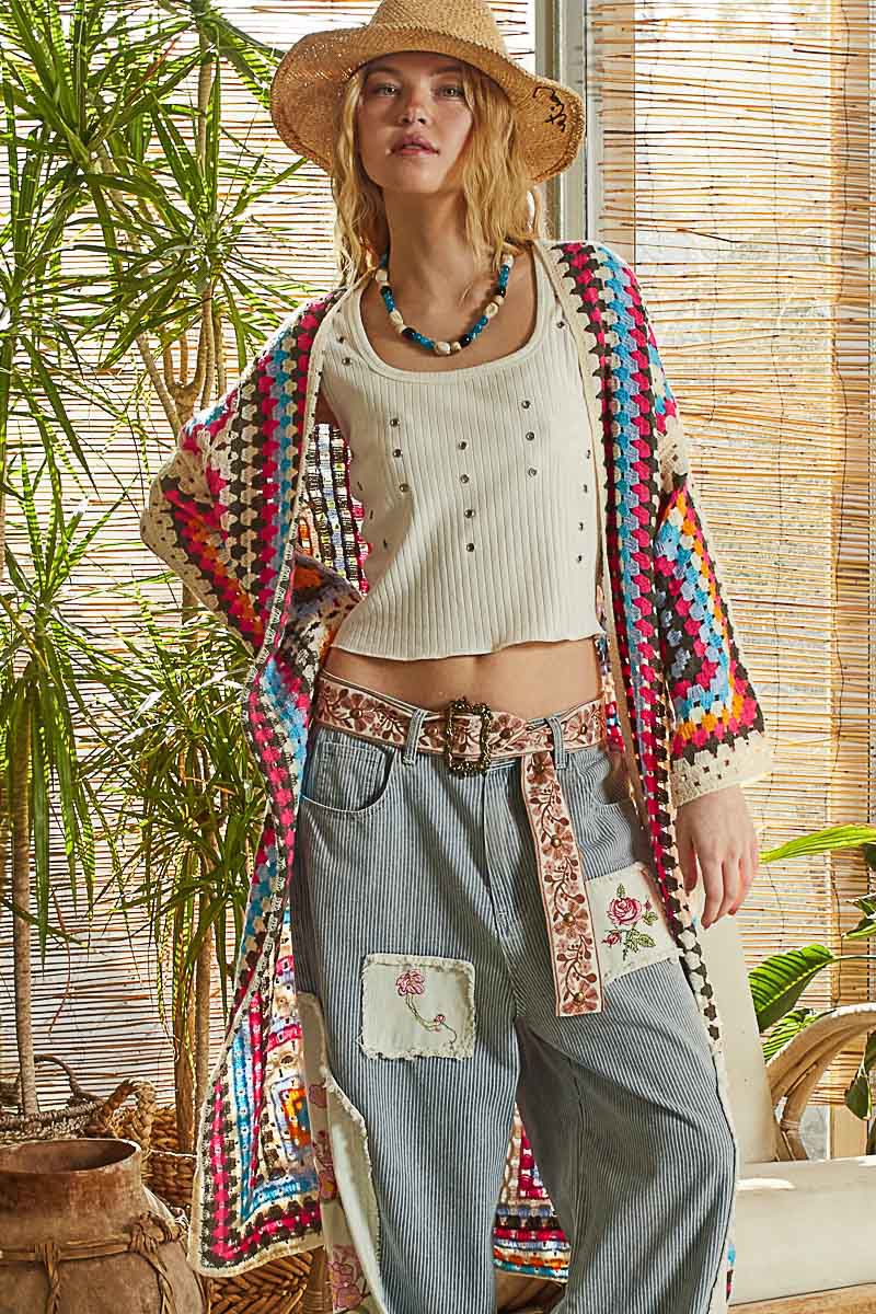 Long Granny Square Crochet Cardi
