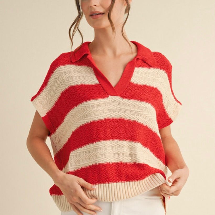 Striped Knit Collared Top - SALE -
