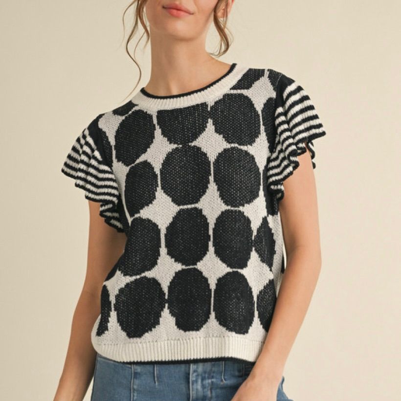 Polka Dot &amp; Striped Knit Top - SALE -
