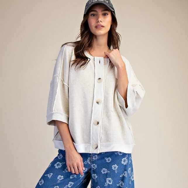 Washed Button Down Sweatshirt Cardi - SALE -